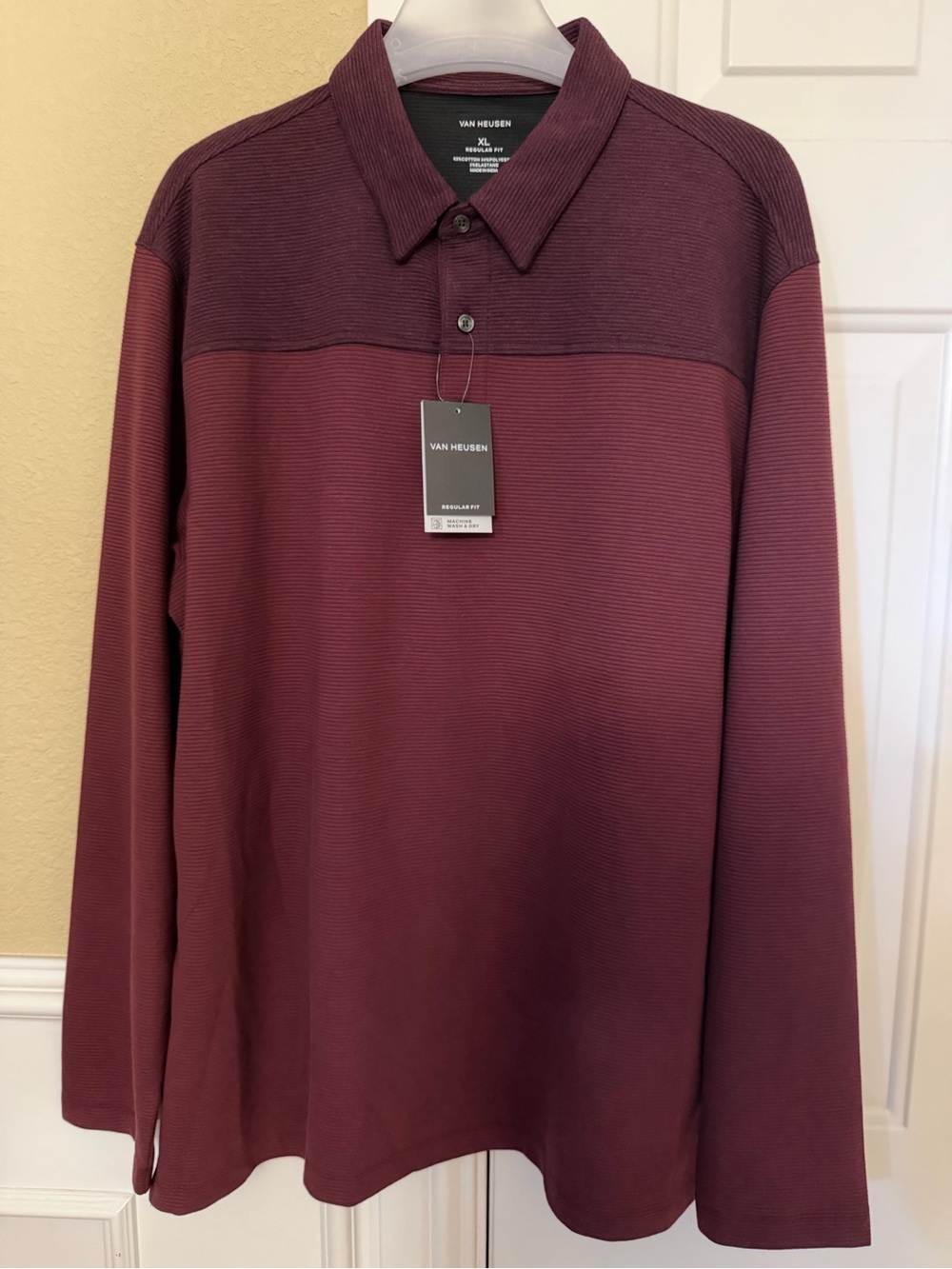 Van Heusen Men's Long-Sleeve Polo in Burgundy and Dark Wine